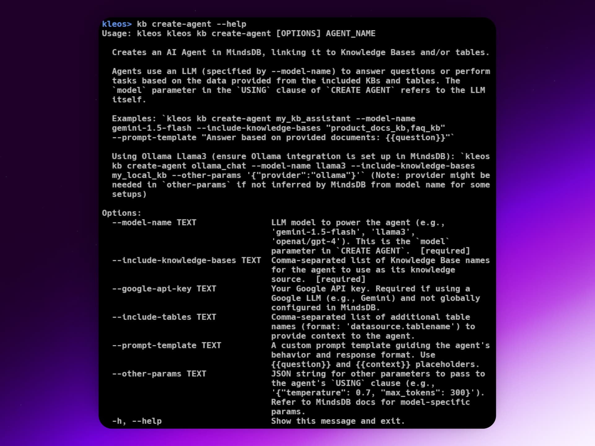 Kleos LB create-agent